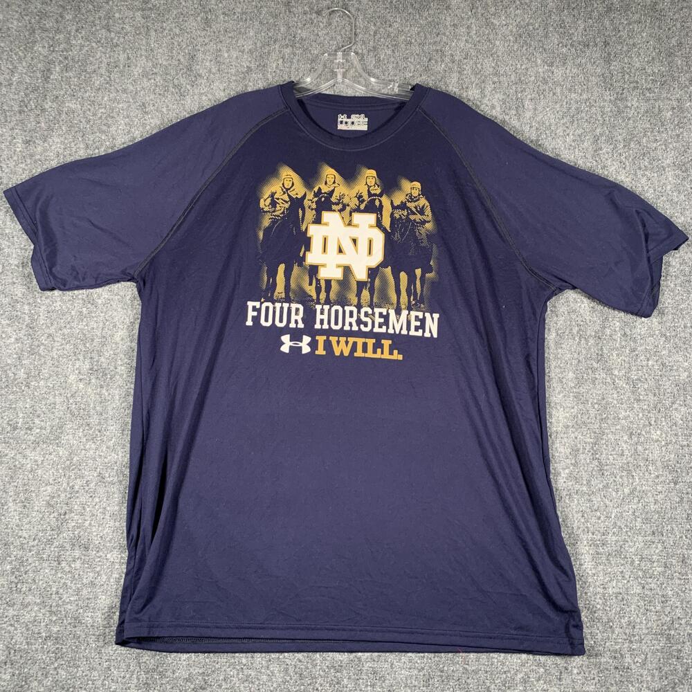 Notre Dame Fighting Irish Shirt Mens 2XL Blue NCAA Under Armour Four Horsemen